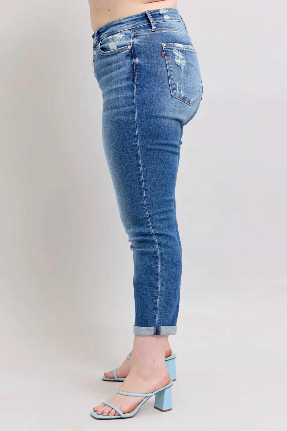 Judy Blue Full Size Button Fly Distressed Jeans with Pockets Plus Size - Jeans Junction Online