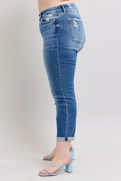 Judy Blue Full Size Button Fly Distressed Jeans with Pockets Plus Size - Jeans Junction Online