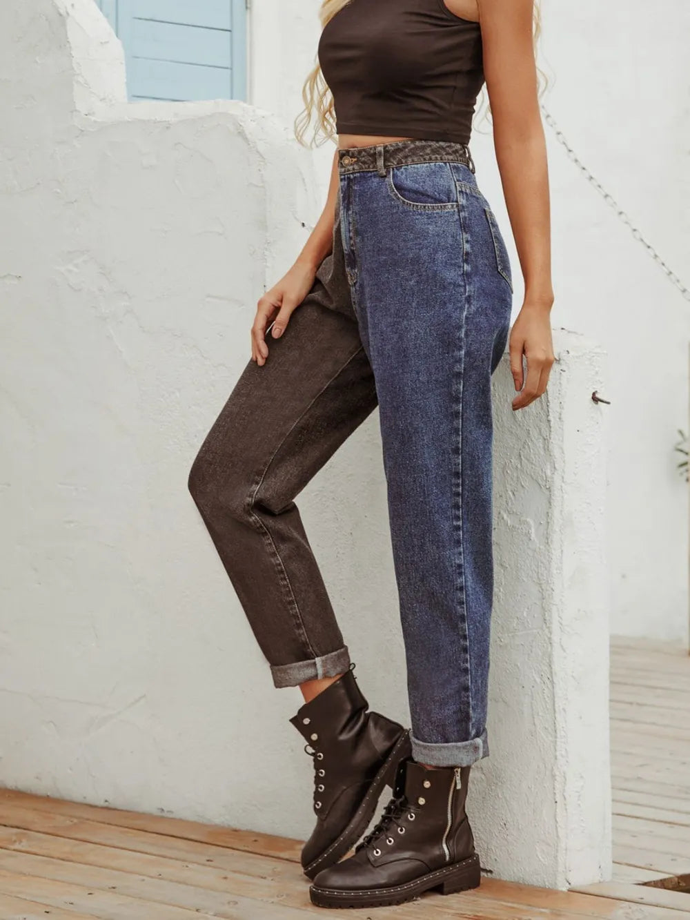 Two Tone Straight Leg Jeans - Jeans Junction Online