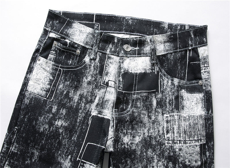 Printed Casual Pants Men's Slim White Flower Pants Fashion Trendy Pants - Jeans Junction Online