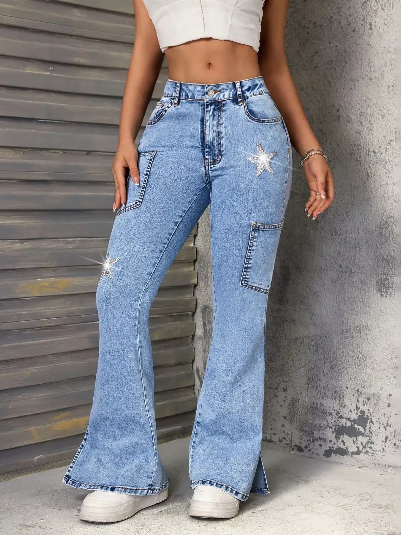 Slit Star Flare Leg Jeans - Jeans Junction Online