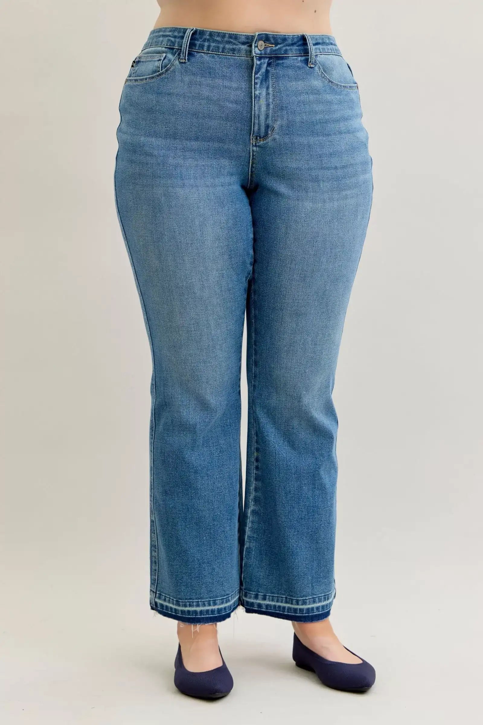 Judy Blue Full Size Mid Rise Slim Bootcut Tummy Control Release Hem Jeans Plus Size - Jeans Junction Online