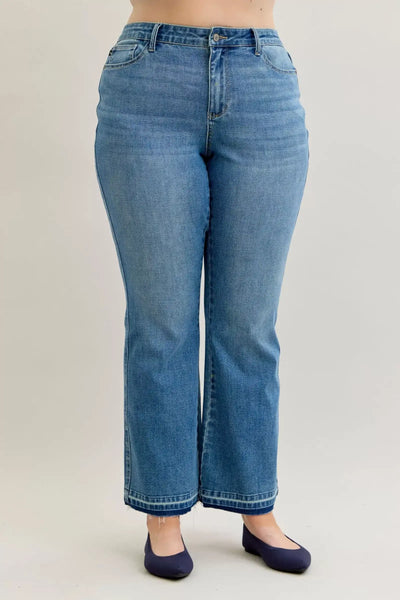 Judy Blue Full Size Mid Rise Slim Bootcut Tummy Control Release Hem Jeans Plus Size - Jeans Junction Online