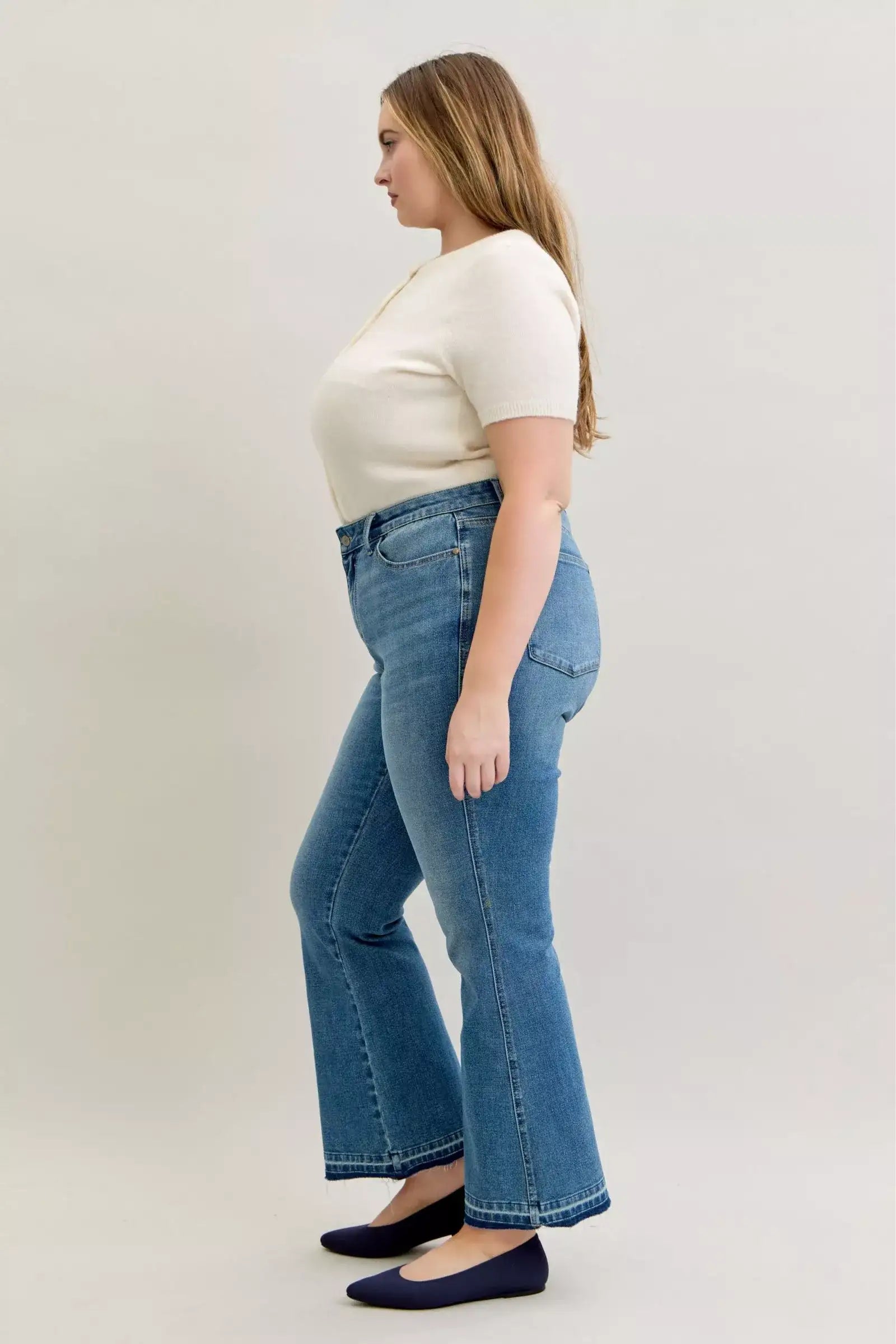 Judy Blue Full Size Mid Rise Slim Bootcut Tummy Control Release Hem Jeans Plus Size - Jeans Junction Online