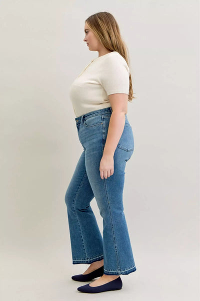 Judy Blue Full Size Mid Rise Slim Bootcut Tummy Control Release Hem Jeans Plus Size - Jeans Junction Online