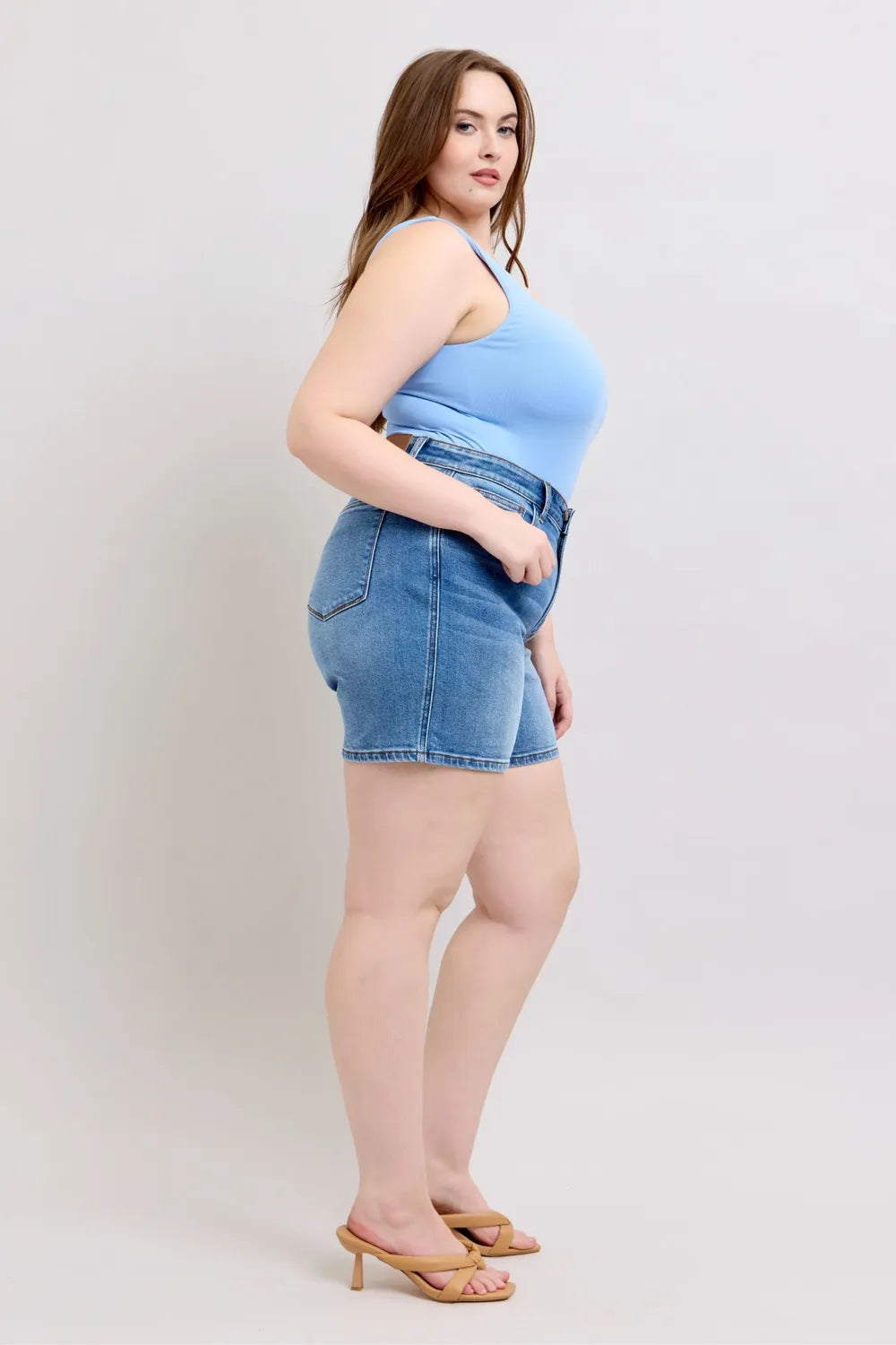 Judy Blue Full Size 2 Button Denim Shorts with Pockets Plus Size - Jeans Junction Online