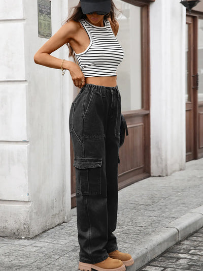 High-Waisted Cargo Jeans - Jeans Junction Online