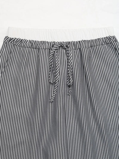 Striped Wide Leg Drawstring Pants - Jeans Junction Online