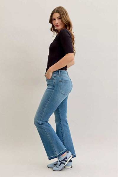Judy Blue Full Size Mid Rise Slim Bootcut Tummy Control Release Hem Jeans Plus Size - Jeans Junction Online