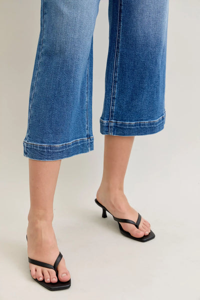 Judy Blue Mid Rise Crop Wide Leg Jeans - Jeans Junction Online
