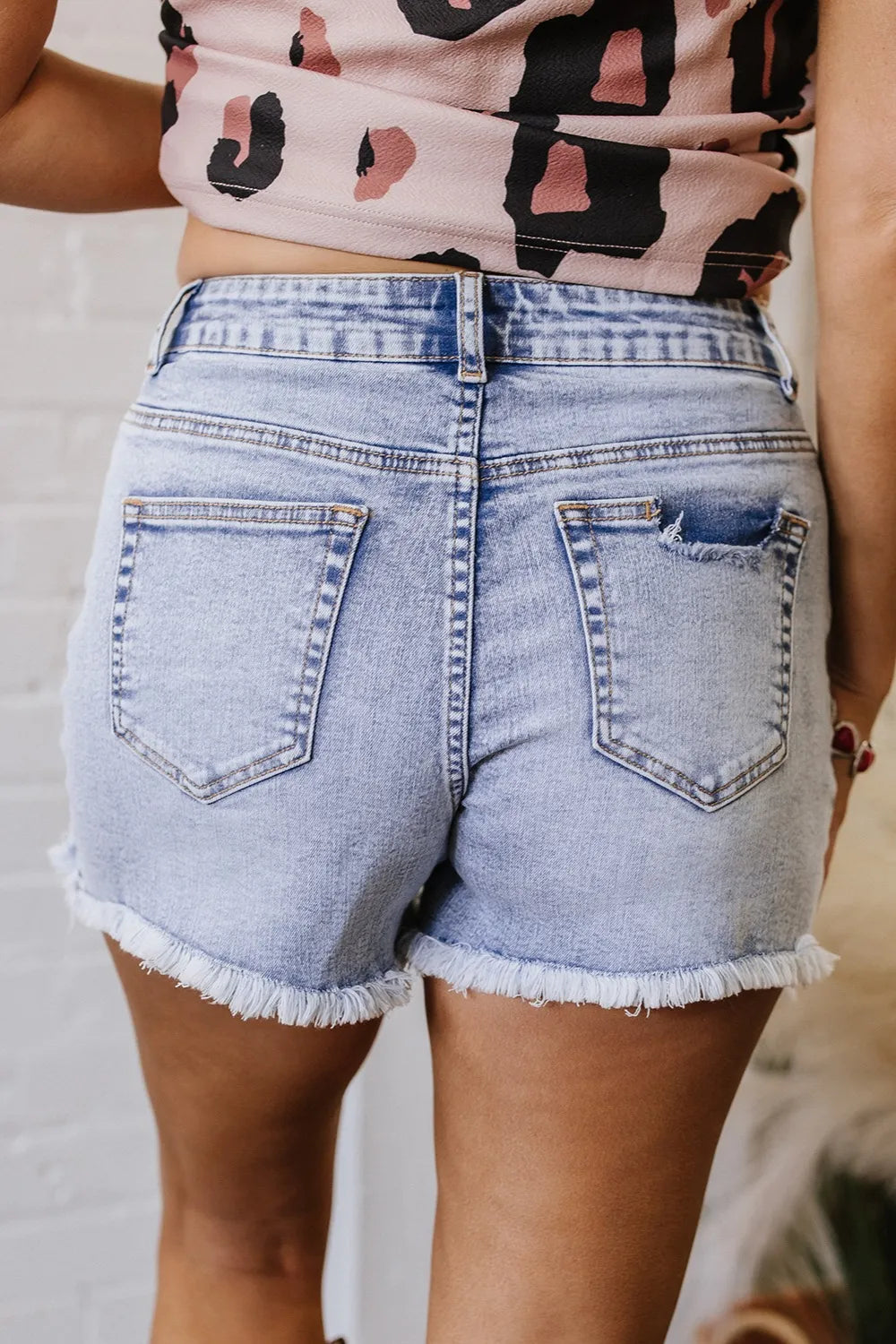 Pearl Studded Pockets Raw Hem Denim Shorts - Jeans Junction Online