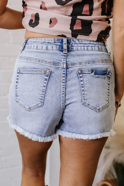 Pearl Studded Pockets Raw Hem Denim Shorts - Jeans Junction Online