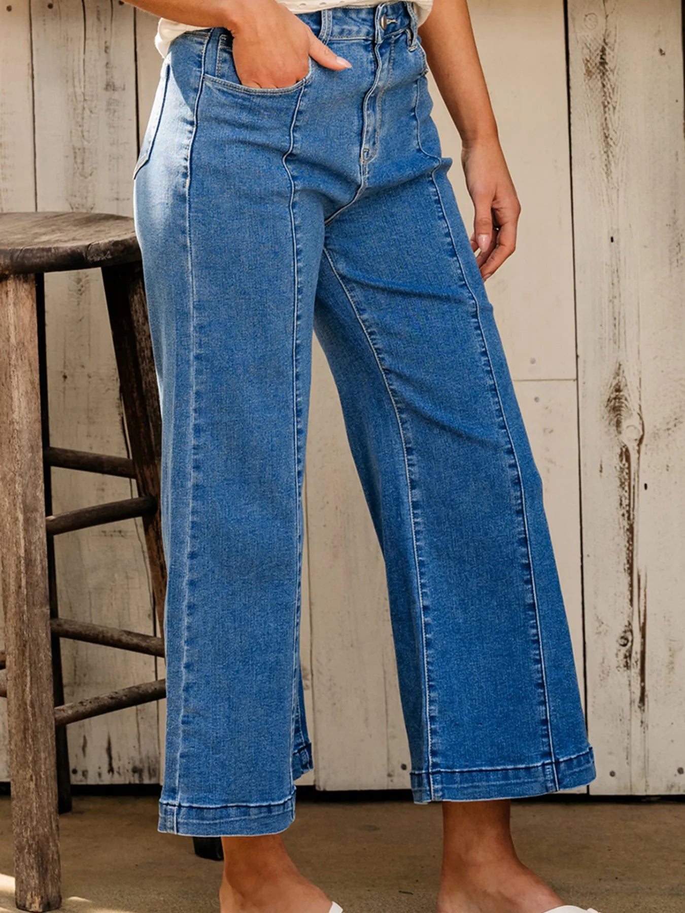 Seam Detail Flared Bottom Ankle Length Jeans - Jeans Junction Online