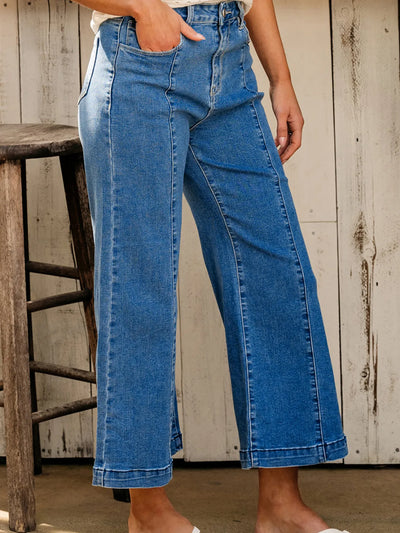 Seam Detail Flared Bottom Ankle Length Jeans - Jeans Junction Online