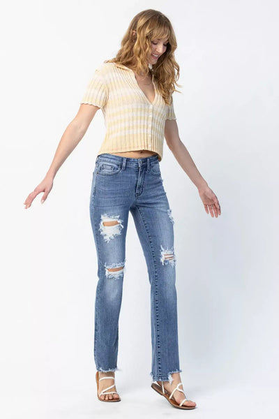 Judy Blue Full Size Mid Rise Destroy Straight Jeans Plus Size - Jeans Junction Online