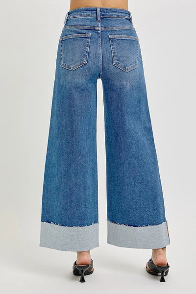 RISEN Full Size Tummy Control High Rise Crop Wide Cuffed Jeans Plus Size - Jeans Junction Online