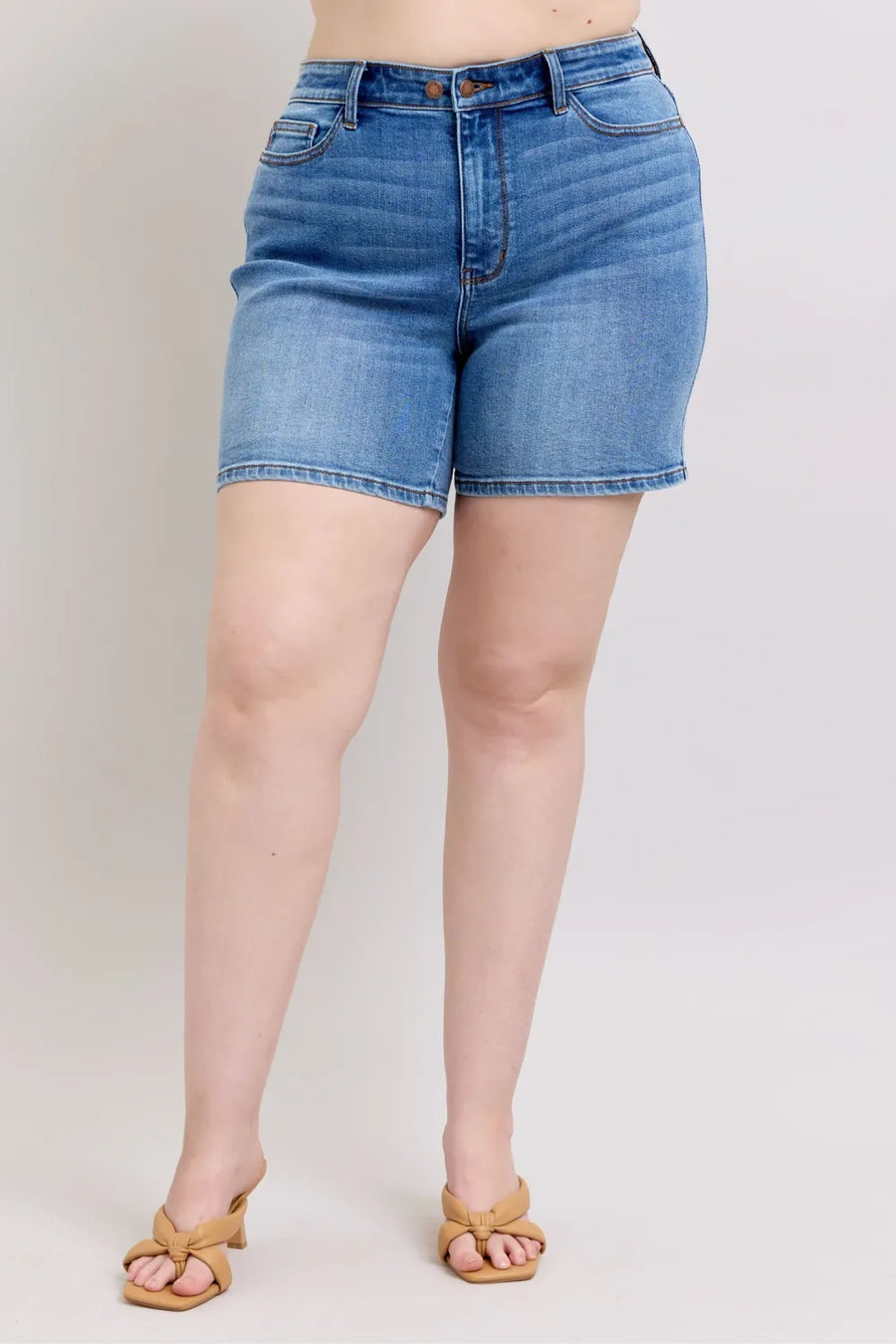 Judy Blue Full Size 2 Button Denim Shorts with Pockets Plus Size - Jeans Junction Online 