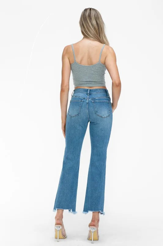 bytos Raw Hem Distressed Mid Rise Crop Jeans - Jeans Junction Online 