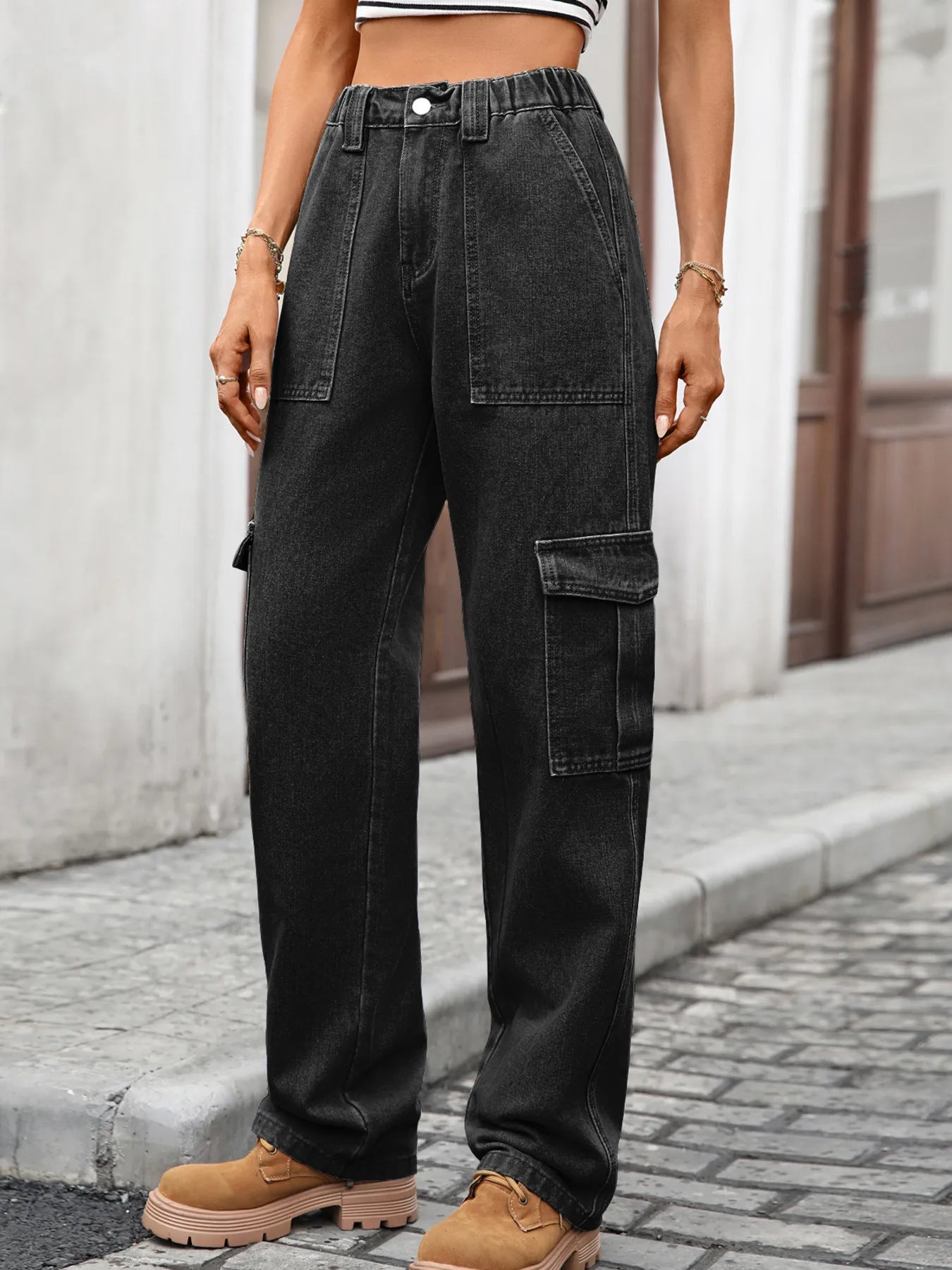 High-Waisted Cargo Jeans - Jeans Junction Online