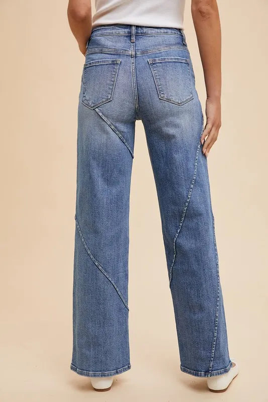 Annie Wear Decorative Seams Wide Leg Jeans - Jeans Junction Online