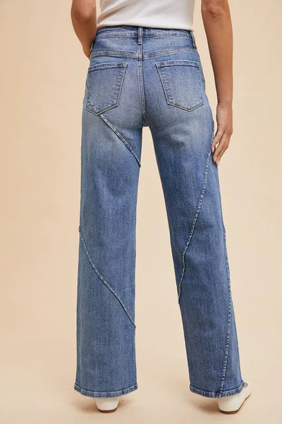 Annie Wear Decorative Seams Wide Leg Jeans - Jeans Junction Online