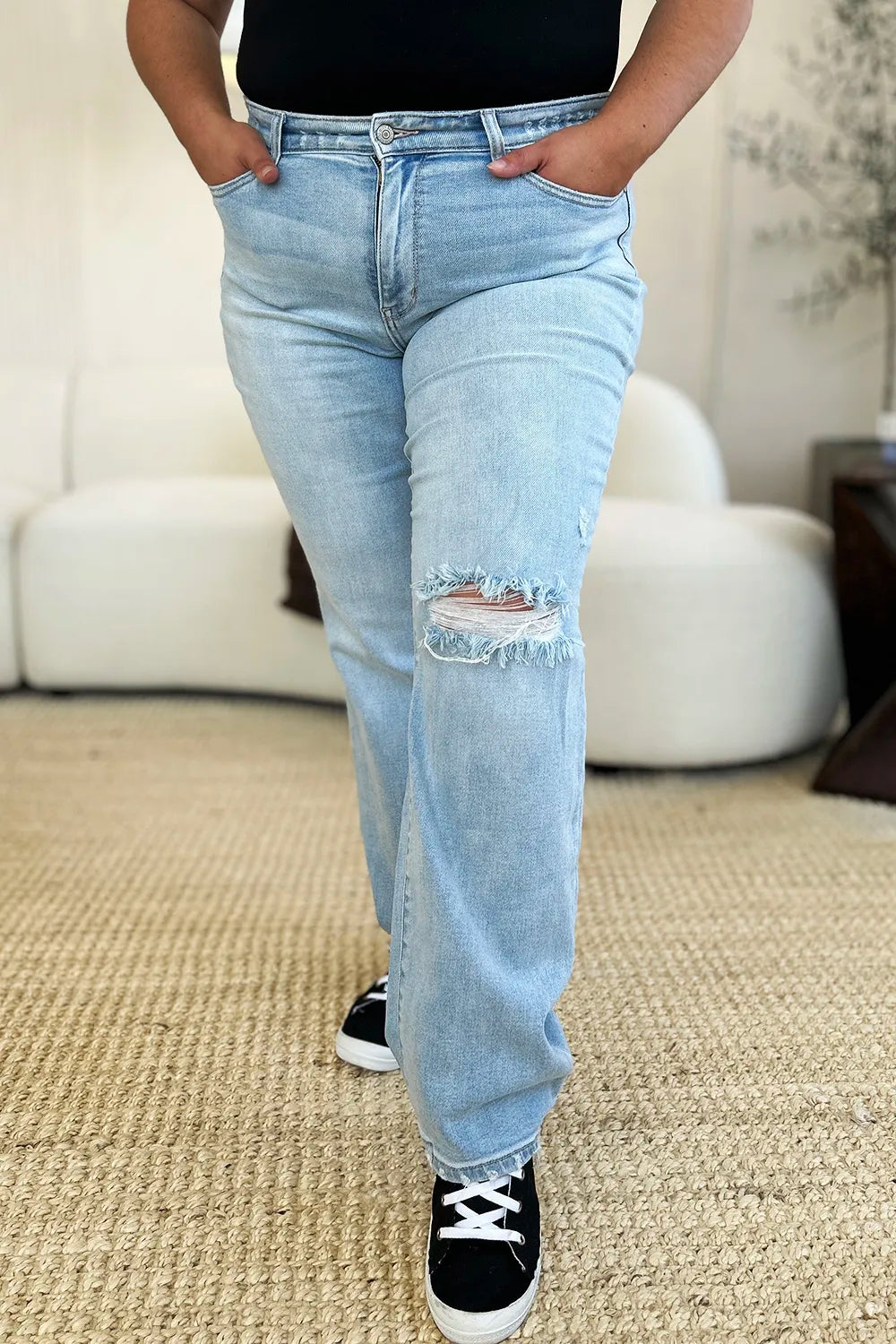 Judy Blue Full Size High Waist Distressed Straight Jeans - Jeans Junction Online