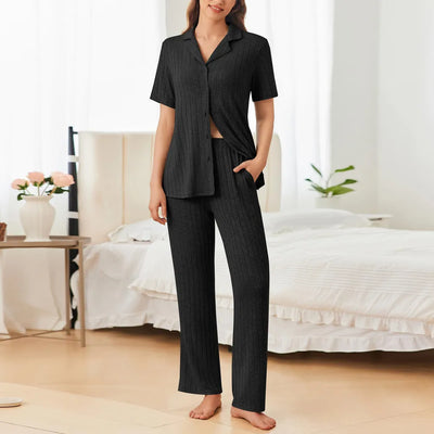 Button Down Long Sleeve Top and Pants Lounge Set - Jeans Junction Online