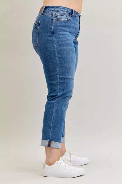 Judy Blue Full Size Mid Rise BF Classic Cuffed Jeans Plus Size - Jeans Junction Online