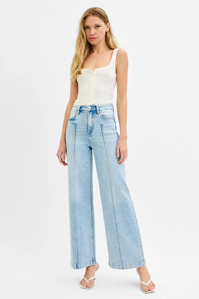 RISEN Full Size High Waist Wide Leg Pintuck Detailed Plus Size - Jeans Junction Online