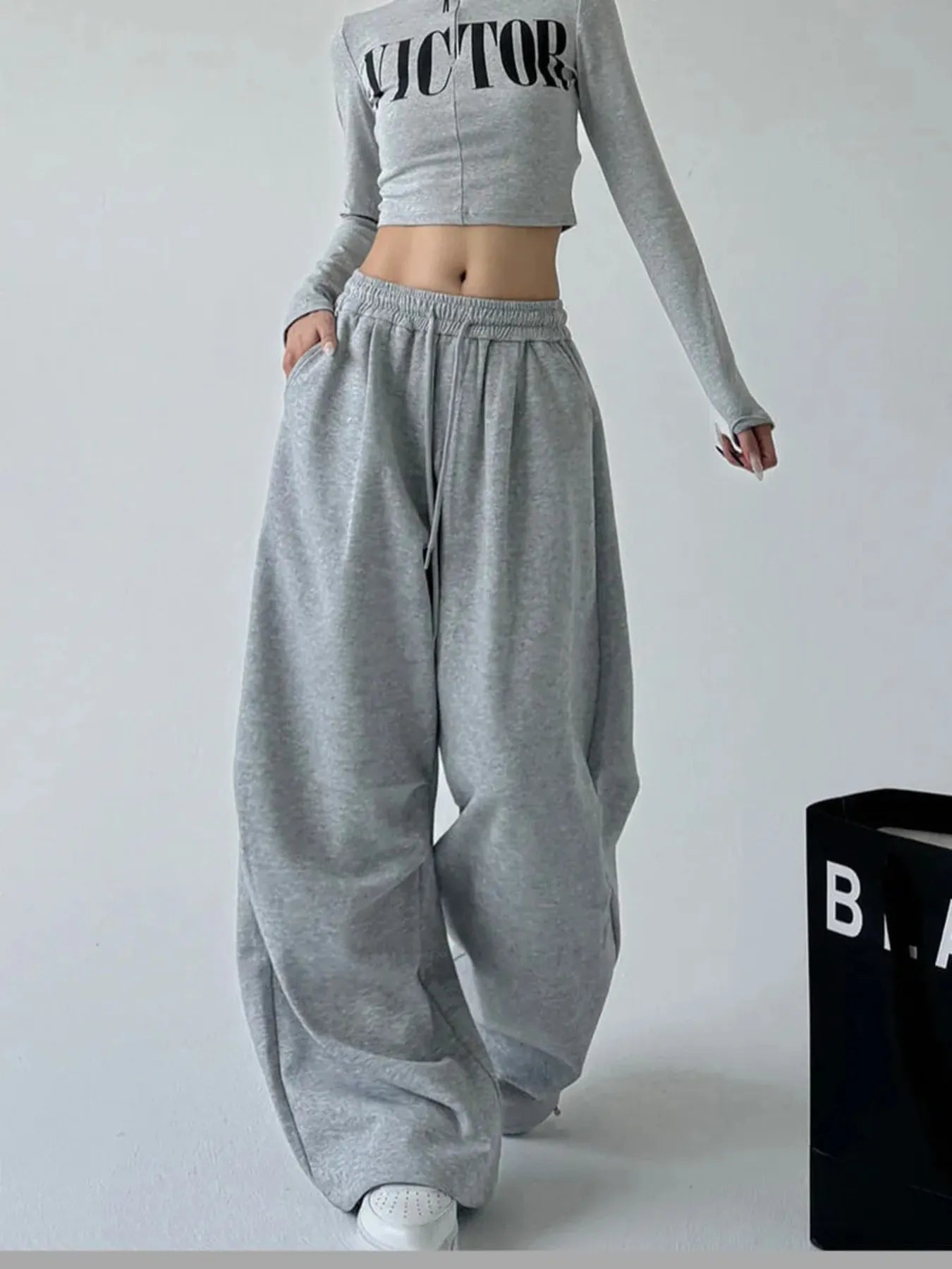 Oversized Wide Leg Drawstring Pants - Jeans Junction Online