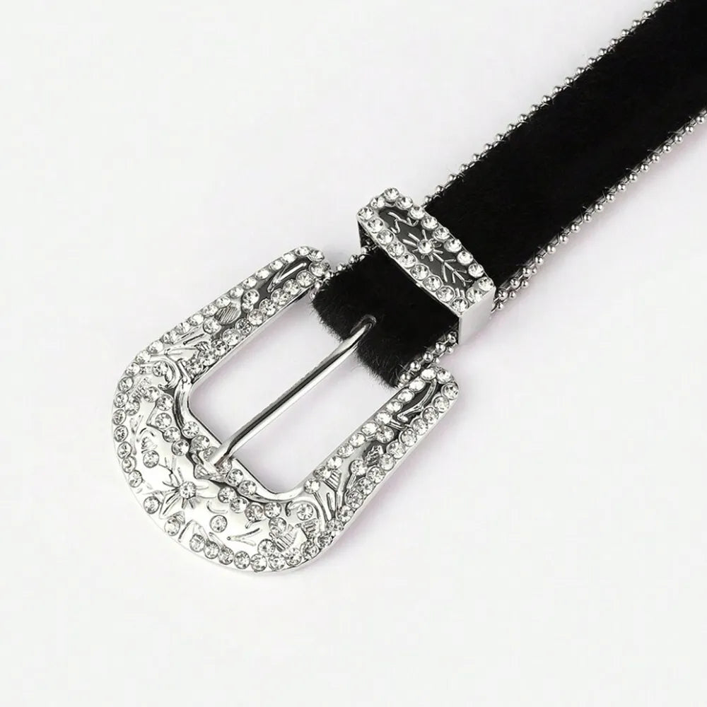 PU Leather Inlaid Rhinestone Belt - Jeans Junction Online