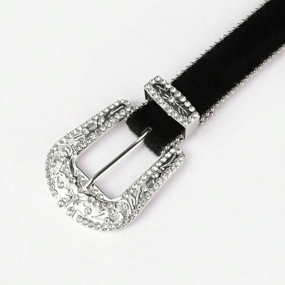 PU Leather Inlaid Rhinestone Belt - Jeans Junction Online