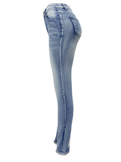 Rhinestone Butterfly Jeans with Pockets - Jeans Junction Online