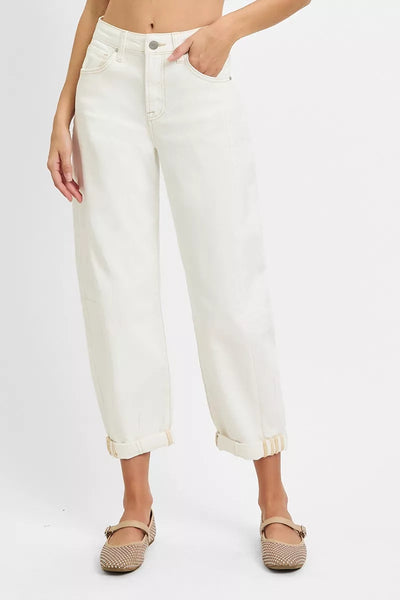 RISEN Full Size High Rise Barrel Cropped Jeans Plus Size - Jeans Junction Online