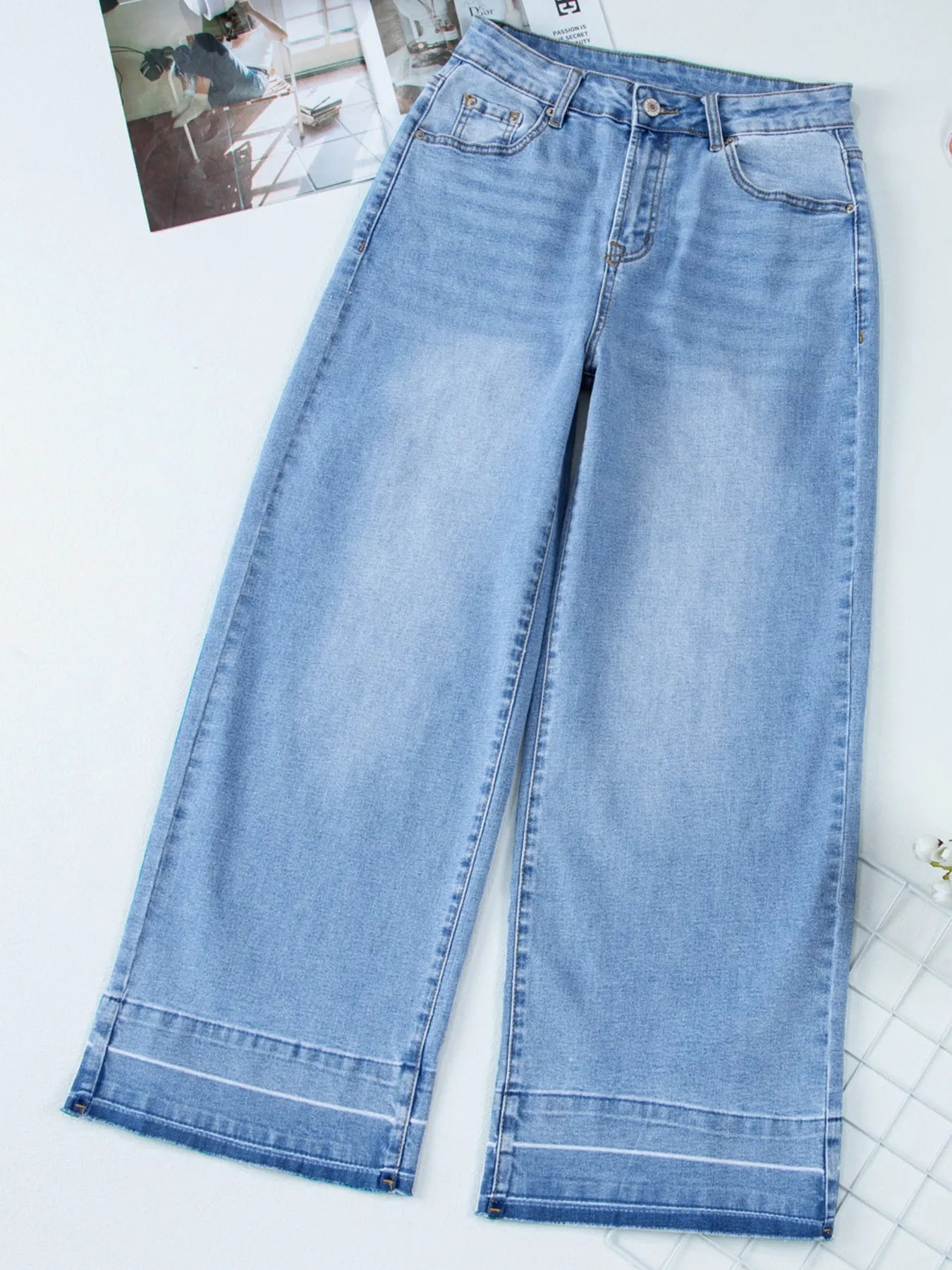 High Waist Wide Leg Washed Jeans - Jeans Junction Online