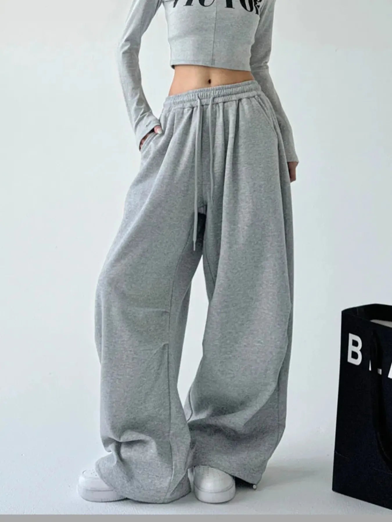 Oversized Wide Leg Drawstring Pants - Jeans Junction Online