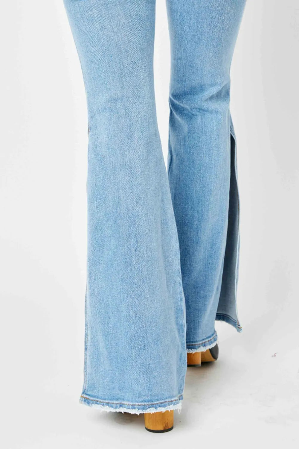 Judy Blue Full Size Mid Rise Raw Hem Slit Flare Jeans - Jeans Junction Online