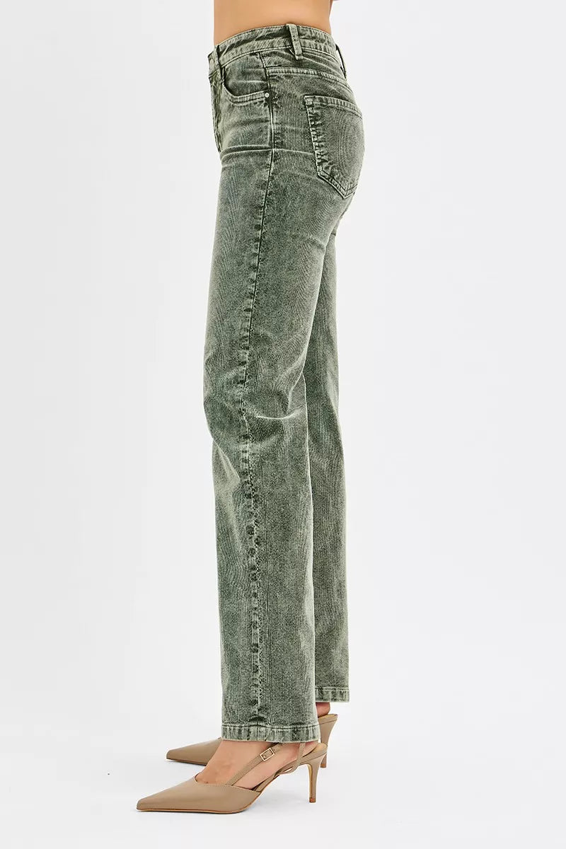 RISEN Tummy Control Mid Rise Straight Leg Corduroy Pants - Jeans Junction Online
