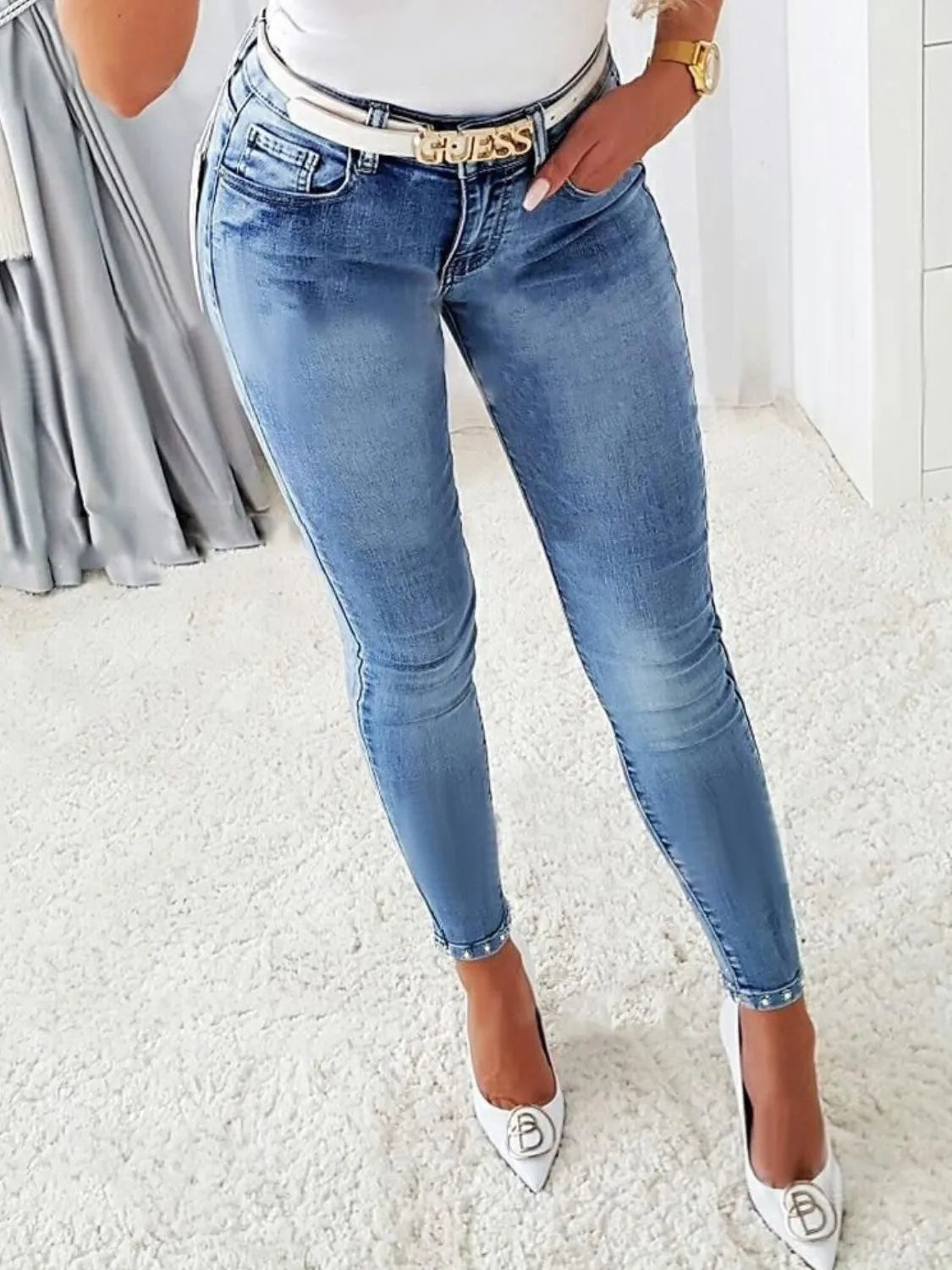 Rhinestone Butterfly Jeans with Pockets - Jeans Junction Online