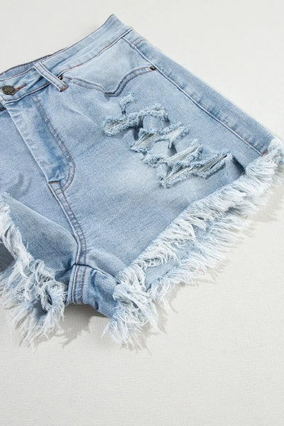 Distressed Raw Hem High Waist Denim Shorts - Jeans Junction Online