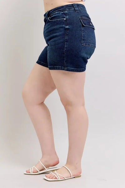 Judy Blue Plus Size High Waist Back Flap Pocket Denim Shorts - Jeans Junction Online