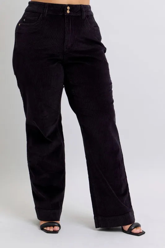 Judy Blue Full Size High Waist Corduroy Trouser Wide Plus Size - Jeans Junction Online