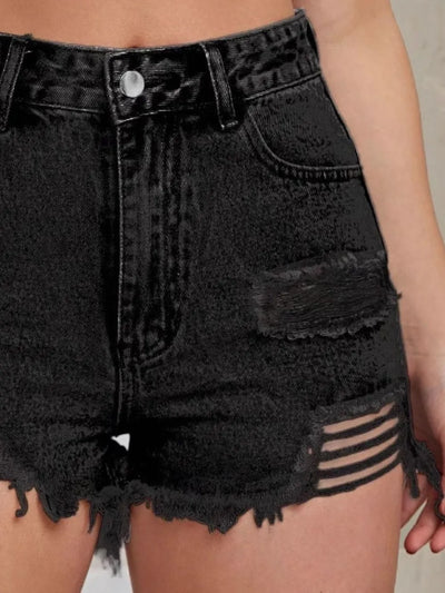 Distressed Raw Hem High Waist Denim Shorts - Jeans Junction Online