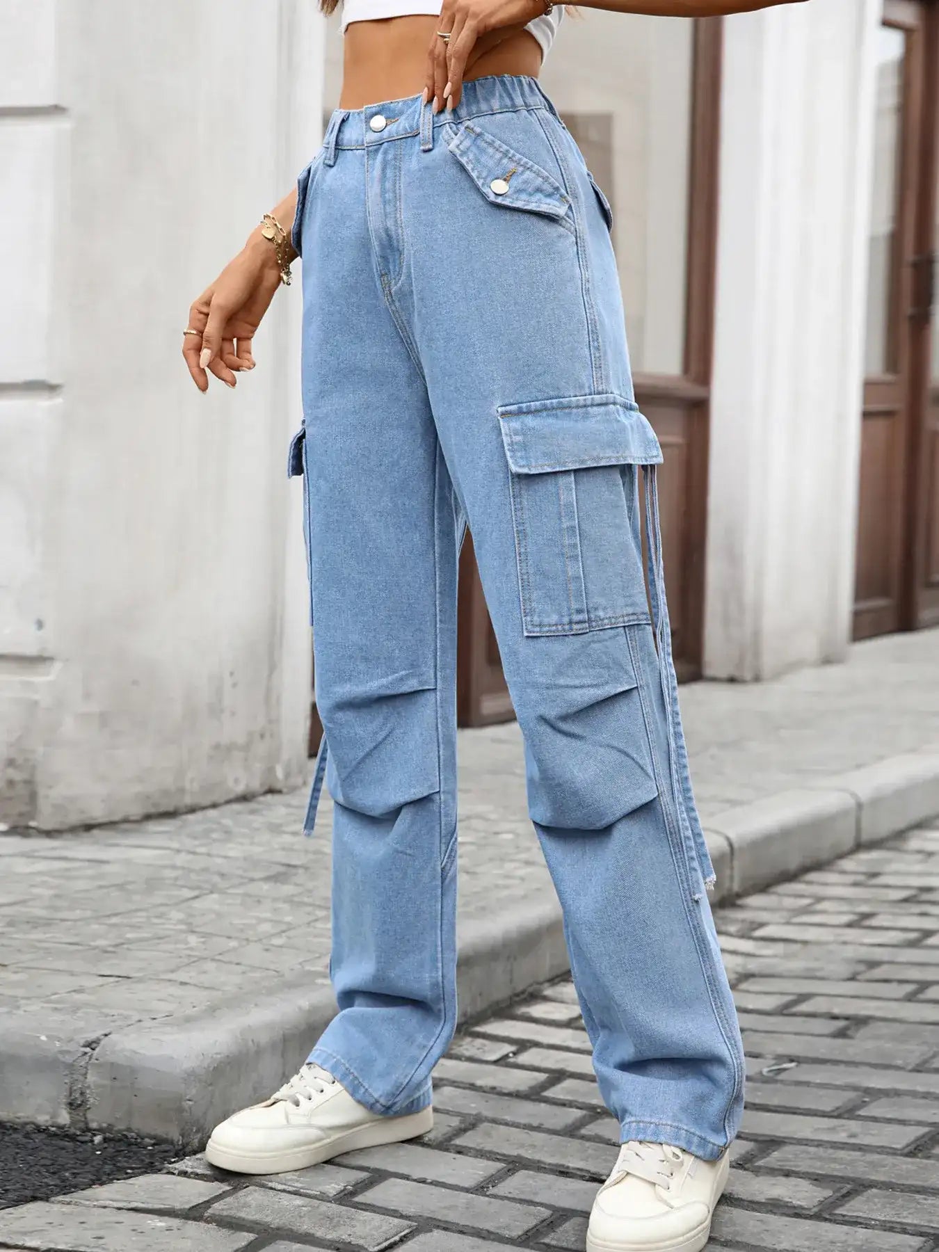 High Waisted Cargo Pocket Jeans - Jeans Junction Online