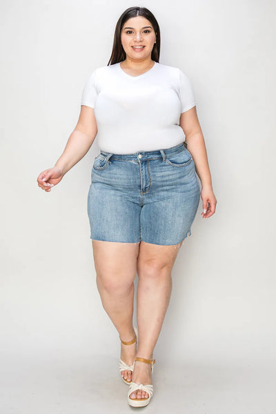 Judy Blue Full Size High Waist Raw Hem Denim Shorts - Jeans Junction Online