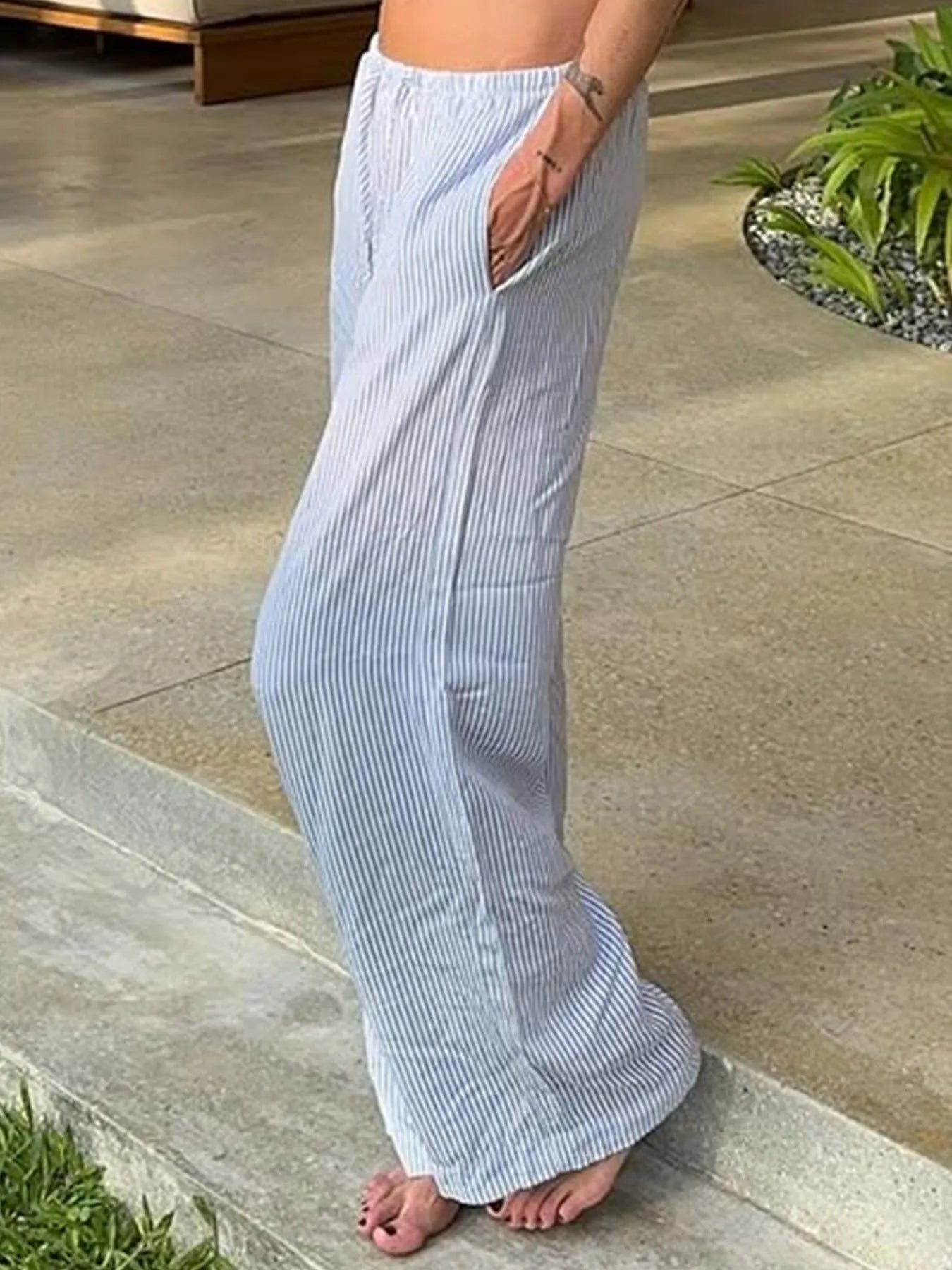 Striped Drawstring Wide Leg Pants - Jeans Junction Online