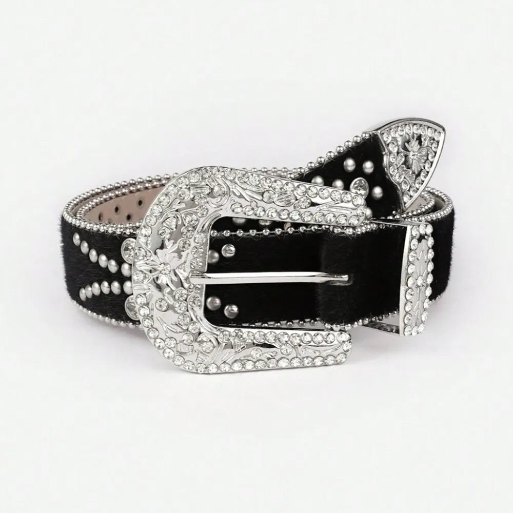 PU Leather Inlaid Rhinestone Belt - Jeans Junction Online
