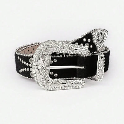 PU Leather Inlaid Rhinestone Belt - Jeans Junction Online