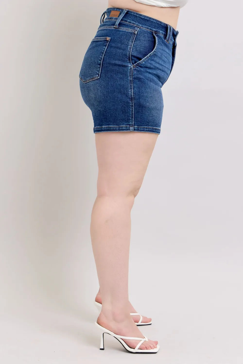 Judy Blue Full Size Double Button Waistband Denim Shorts Plus Size - Jeans Junction Online