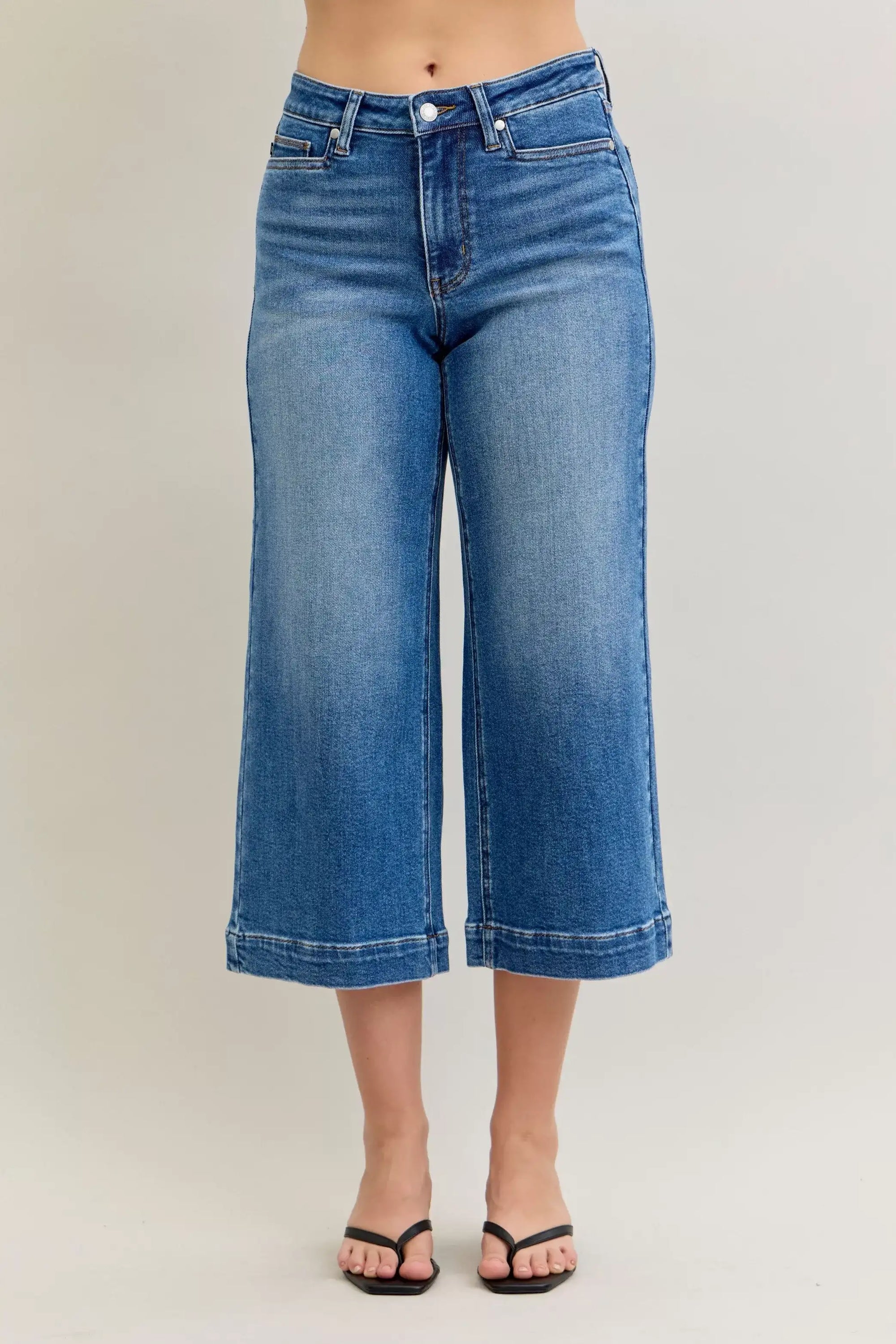 Judy Blue Mid Rise Crop Wide Leg Jeans - Jeans Junction Online